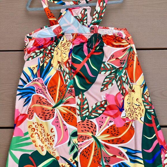 NWT Tropical Halterneck Mini Dress Plus 3X Palm Leaf Print Party Festival - Picture 6 of 10